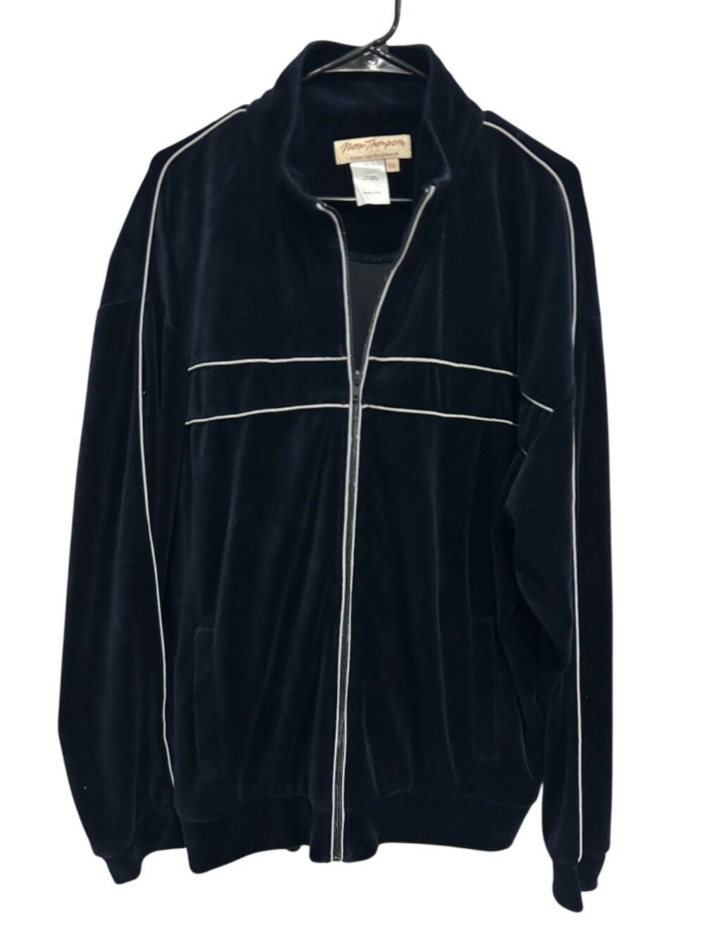 Norm Thompson XXL Mens Navy Velour Full Zip Jacket Cotton Blend Cozycore Vintage